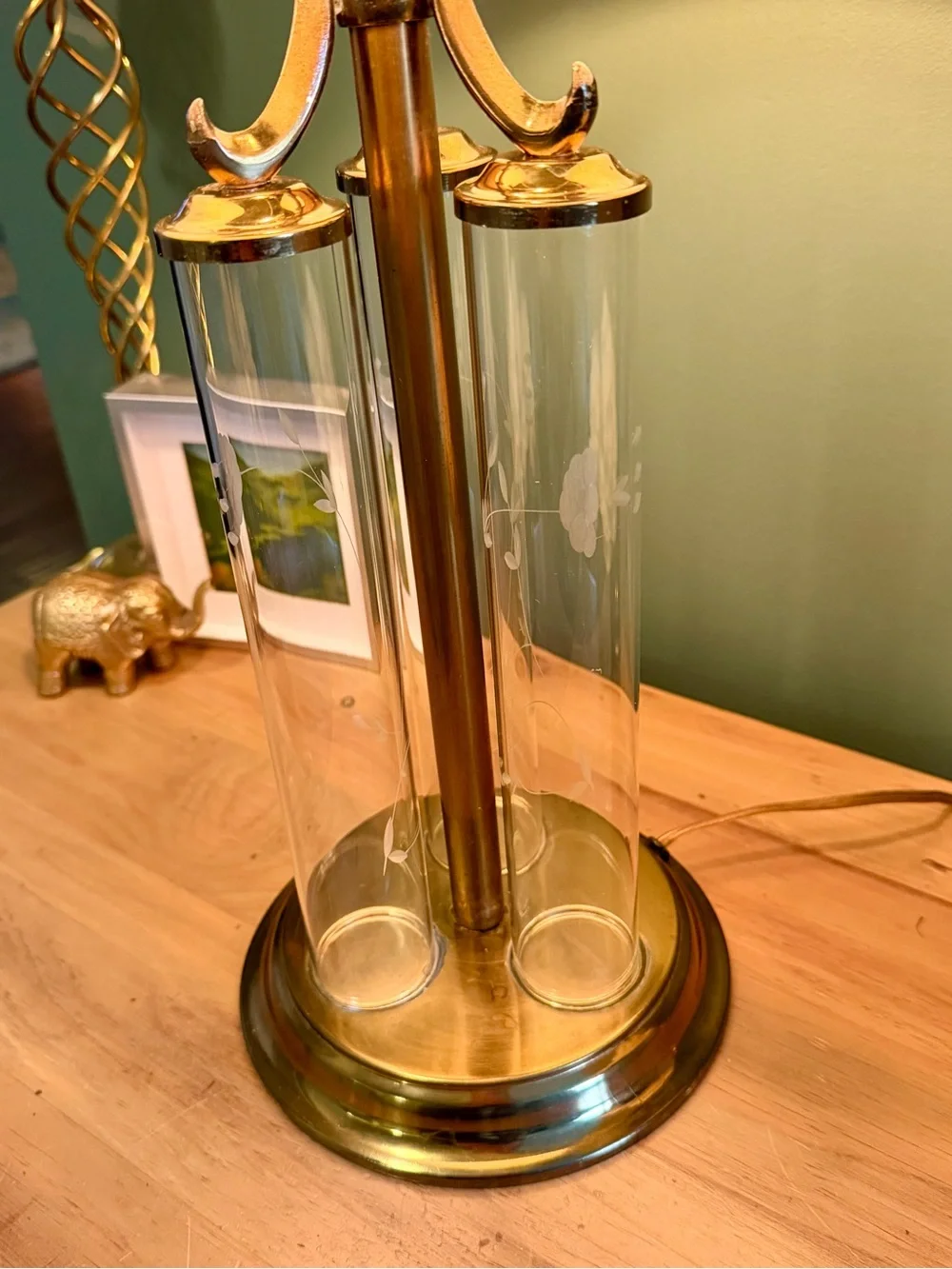 Princess House Heritage Empress Triple Column Brass Glass Lamp Base | Model 046
